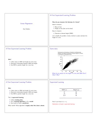 A First Supervised Learning Problem  How do you measure the biomass of a forest?  Linear Regression