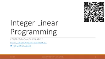 Integer Linear  Programming  CONTACT@ADAMFURMANEK.PL  HTTP://BLOG.ADAMFURMANEK.PL  FURMANEKADAM  1