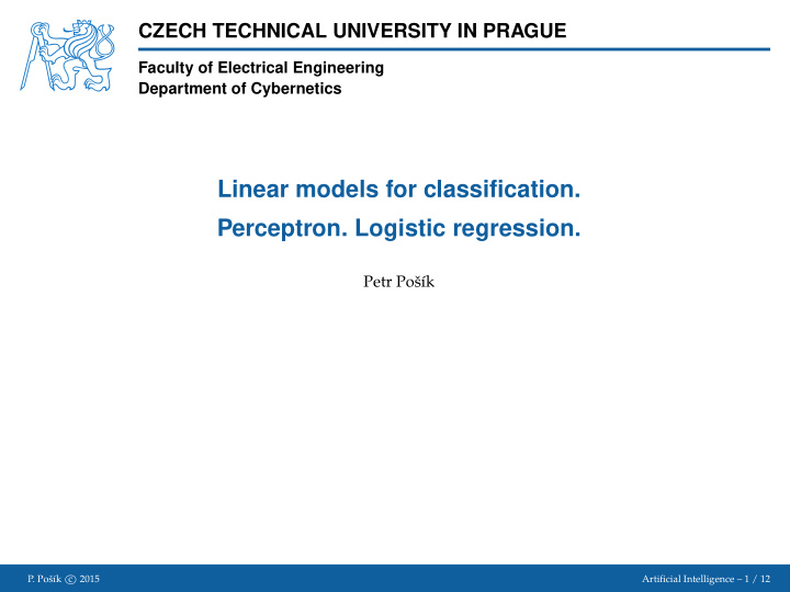 linear models for classification perceptron logistic