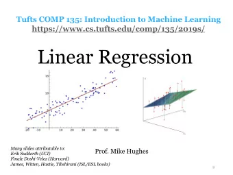 Linear Regression  Many slides attributable to:  Prof. Mike Hughes  Erik Sudderth (UCI)  Finale