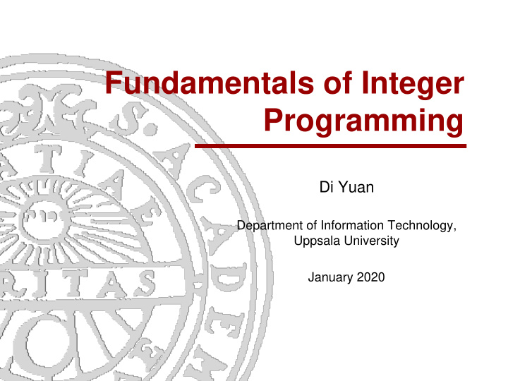 fundamentals of integer programming