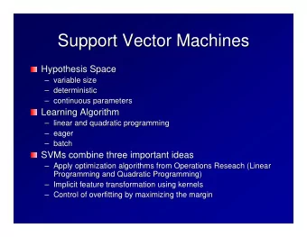 Support Vector Machines  Support Vector Machines  Hypothesis Space  Hypothesis Space   variable