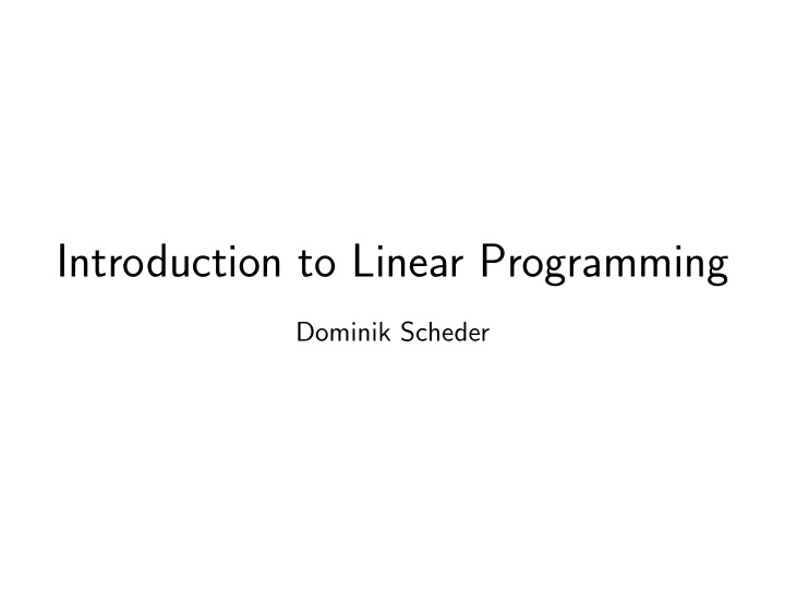 introduction to linear programming