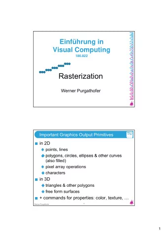 Rasterization  Werner Purgathofer  Important Graphics Output Primitives  in 2D  points, lines