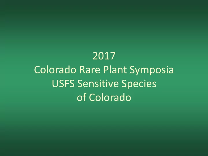 colorado rare plant symposia