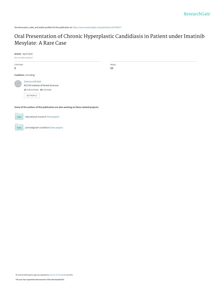 oral presentation of chronic hyperplastic candidiasis in