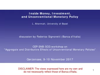 L. Altermatt, University of Basel  discussion by Federico Signoretti (Banca dItalia)