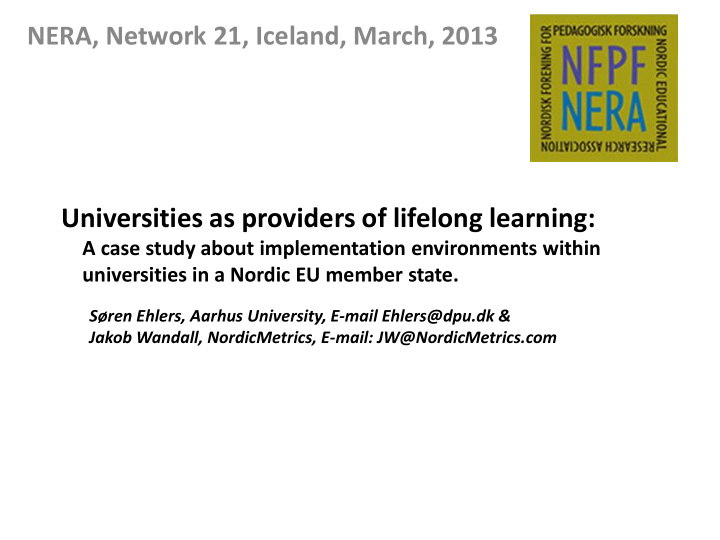 universities as providers of lifelong learning a case