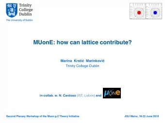 MUonE: how can lattice contribute? Marina  Krsti  Marinkovi   Trinity College Dublin in collab.