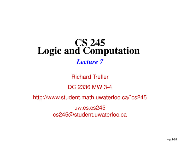 cs 245 logic and computation