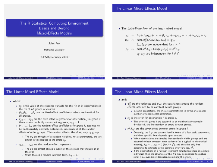 the linear mixed effects model the r statistical
