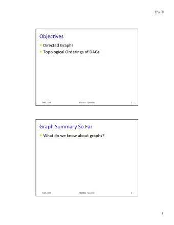 Objec&amp;ves  Directed Graphs  Topological Orderings of DAGs  Feb 5, 2018  CSCI211 -