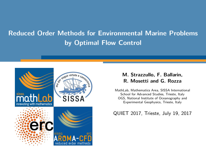 reduced order methods for environmental marine problems