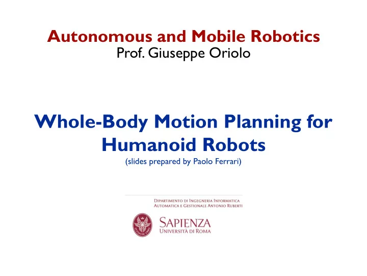whole body motion planning for humanoid robots
