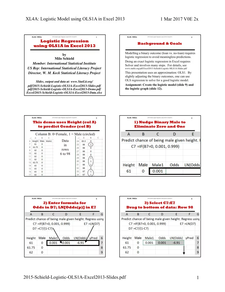 xl4a logistic model using ols1a in excel 2013 1 mar 2017