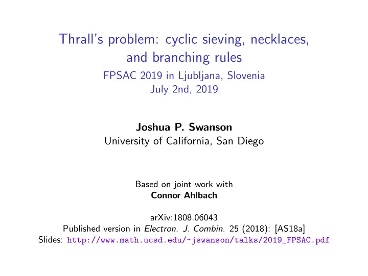 thrall s problem cyclic sieving necklaces and branching