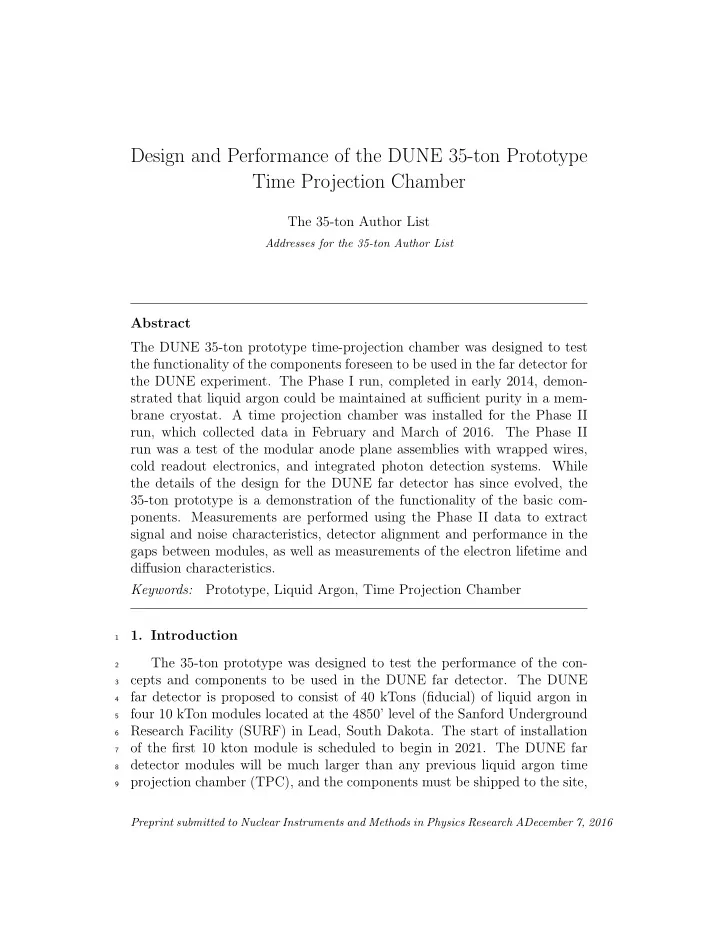design and performance of the dune 35 ton prototype time