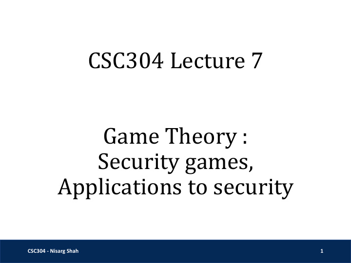 csc304 lecture 7 game theory