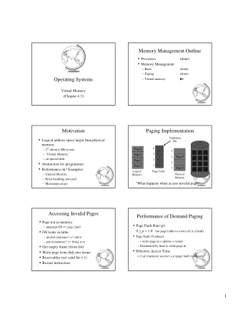 Memory Management Outline  Processes  (done)  Memory Management   Basic  (done)