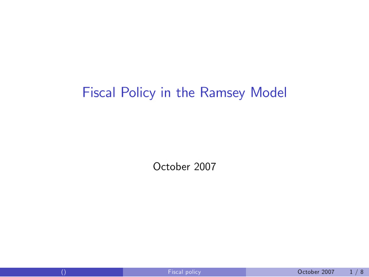 fiscal policy in the ramsey model