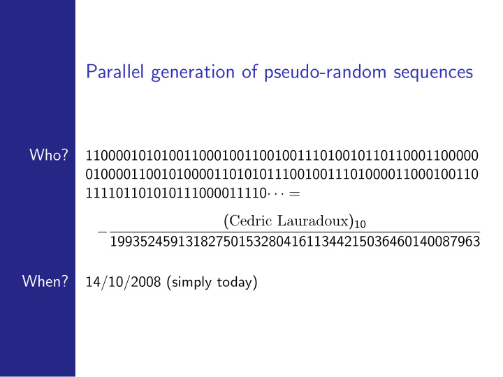 parallel generation of pseudo random sequences