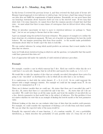 Lecture # 5 - Monday, Aug 30th  In this lecture I reviewed the previous lecture 4, and then