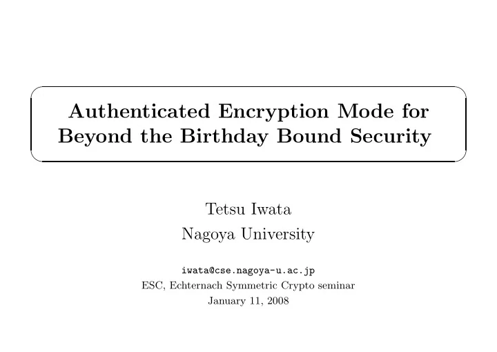 authenticated encryption mode for beyond the birthday
