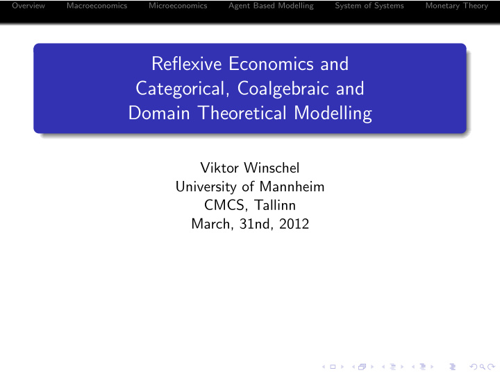 reflexive economics and categorical coalgebraic and