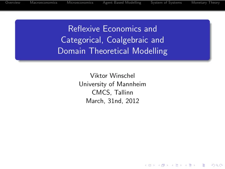 reflexive economics and categorical coalgebraic and