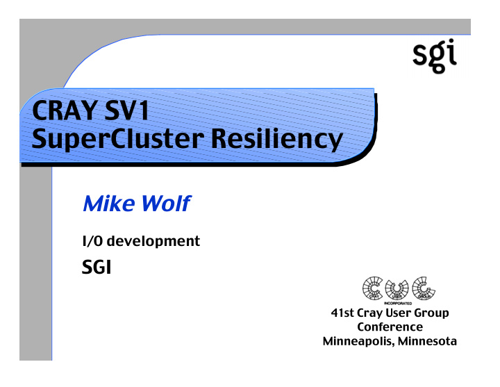 cray sv1 supercluster resiliency
