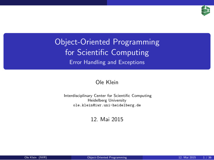 object oriented programming for scientific computing