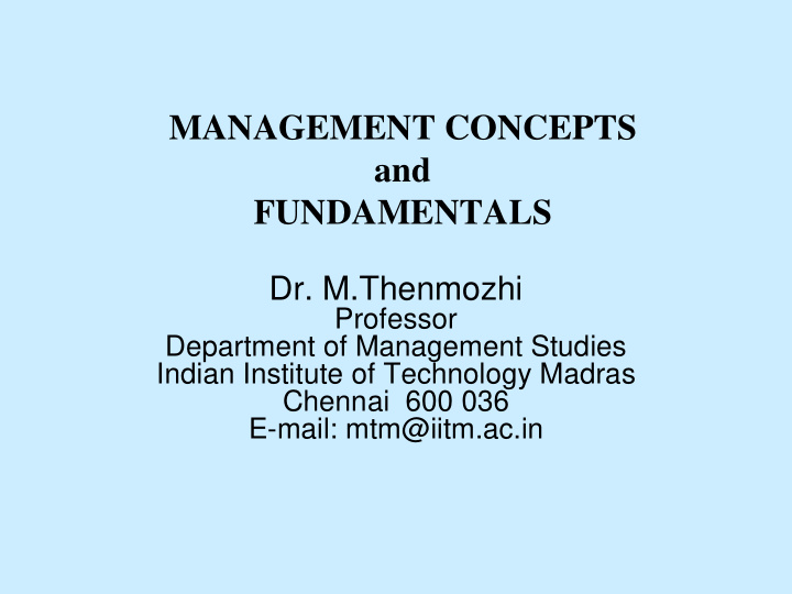 management concepts and fundamentals