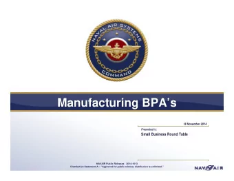 Manufacturing BPAs  Manufacturing BPAs  18 November 2014  Presented to:  Small Business Round