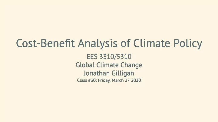 cost bene t analysis of climate policy cost bene t
