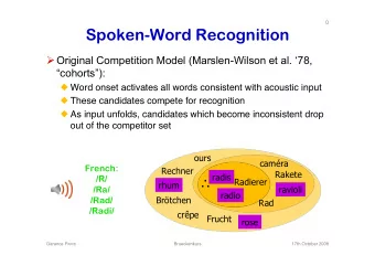 Spoken-Word Recognition  Original Competition Model (Marslen-Wilson et al. 78,