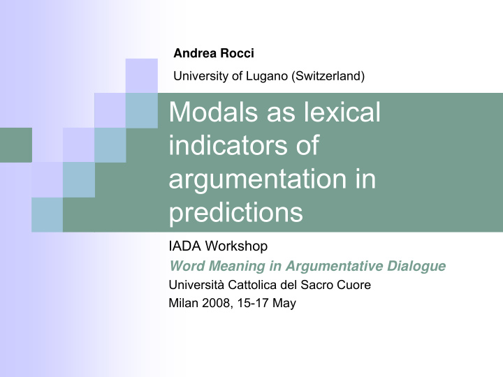 modals as lexical indicators of argumentation in