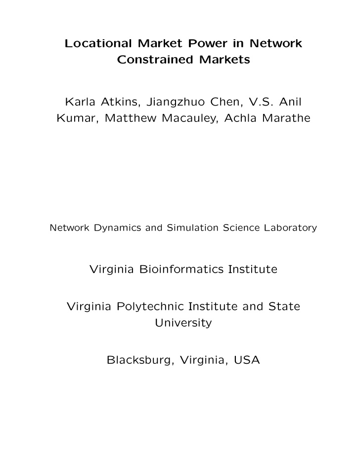 locational market power in network constrained markets
