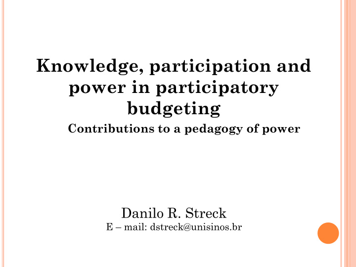 knowledge participation and power in participatory