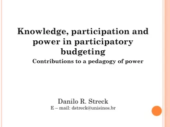 Knowledge, participation and  power in participatory budgeting Contributions to a pedagogy of power