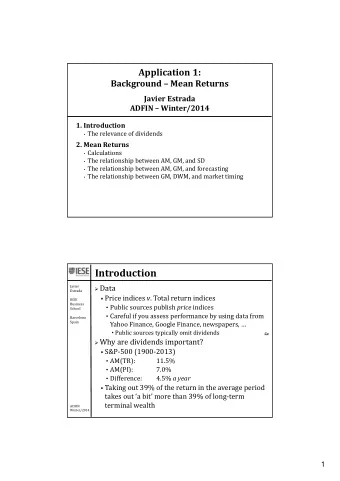 Introduction  Data  Javier  Estrada  Price indices v . Total return indices  IESE  Business