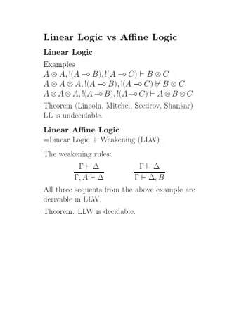 Linear  Logi  vs  Ane  Logi  Linear  Logi  Examples  A    A; !( A      B ) ; !( A