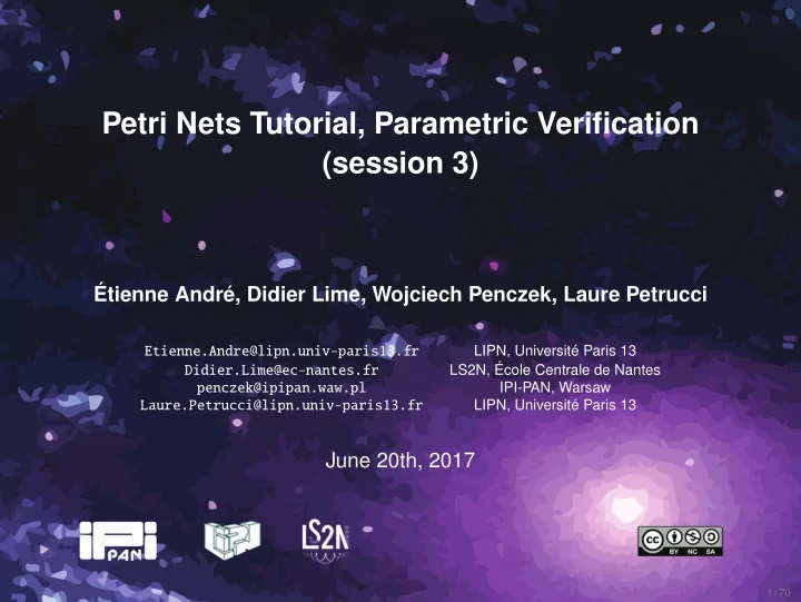 petri nets tutorial parametric verification session 3