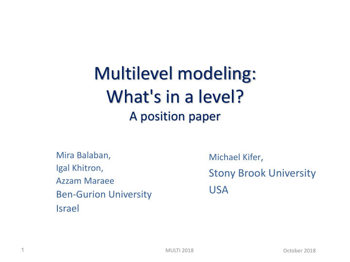 multilevel modeling what s in a level