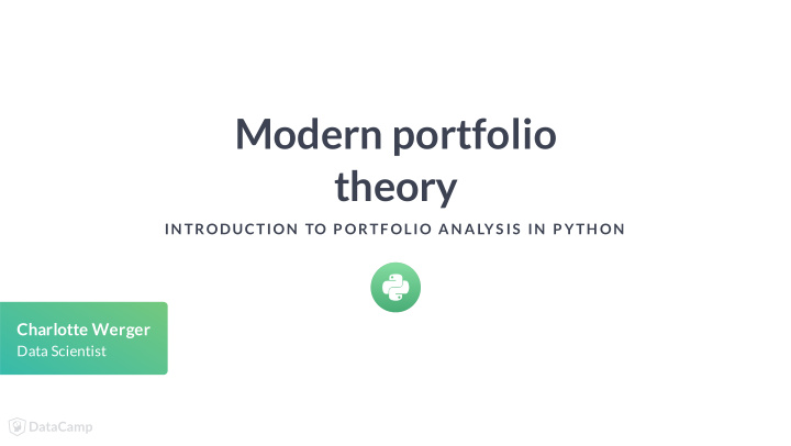 modern portfolio theory