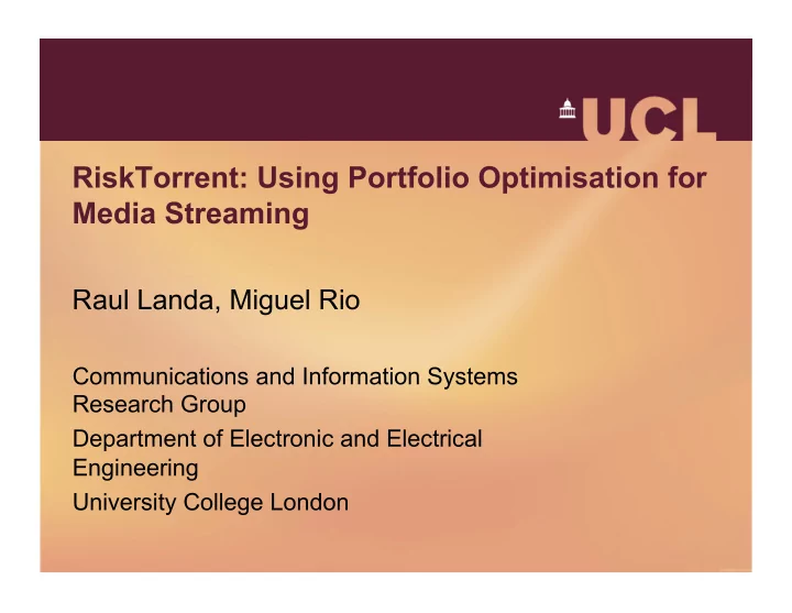 risktorrent using portfolio optimisation for media