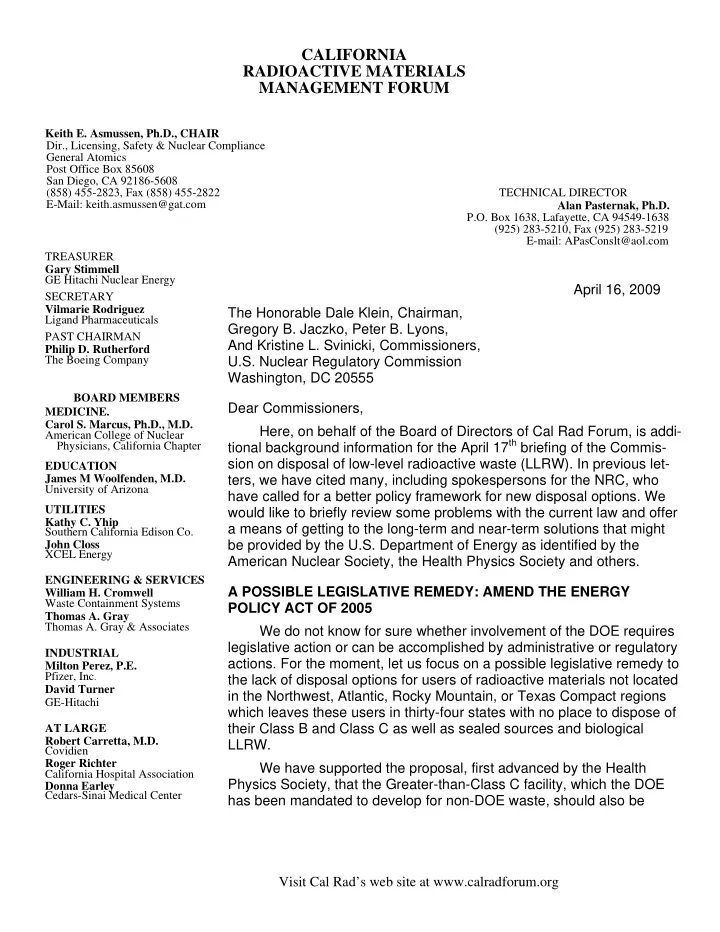 california radioactive materials management forum