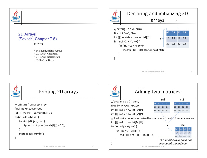 declaring and initializing 2d arrays