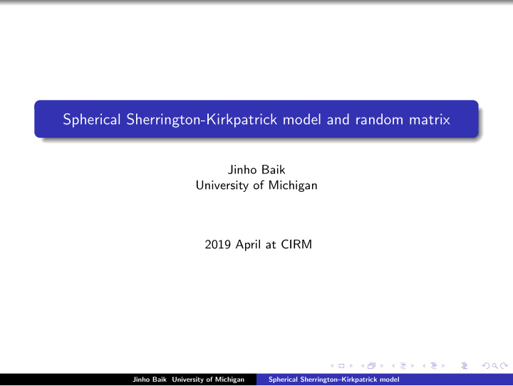 spherical sherrington kirkpatrick model and random matrix