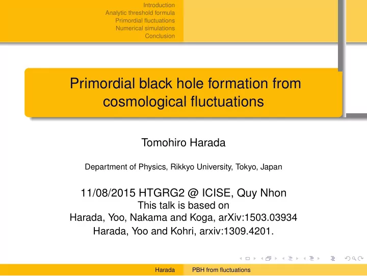 primordial black hole formation from cosmological