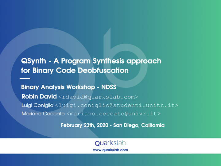 qsynth a program synthesis approach for binary code